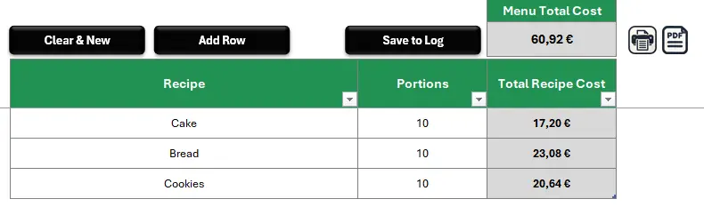 Menu Costing: Combine multiple recipes to create full menus, define portions, and calculate the total cost of production instantly.