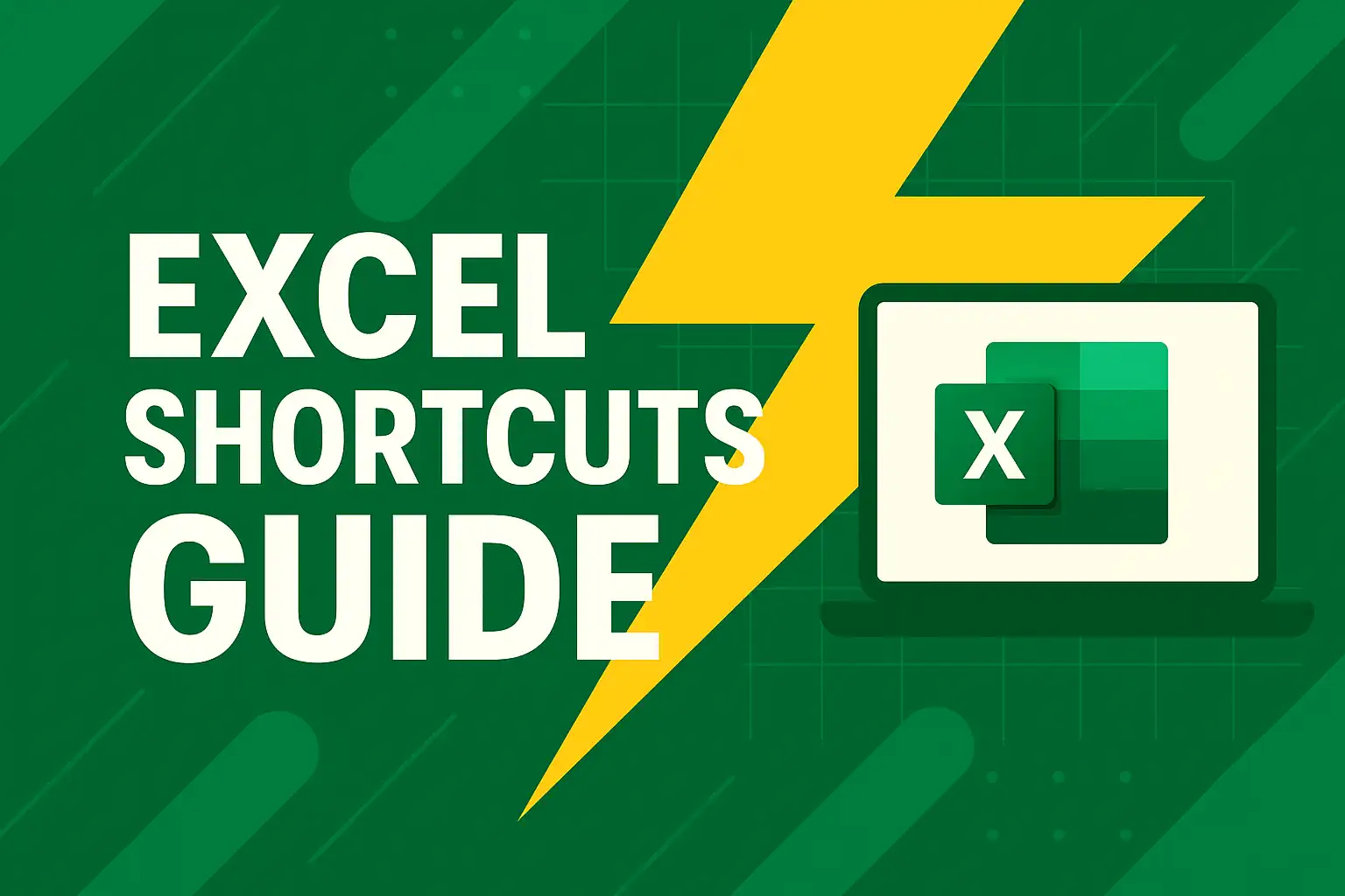 Lightning bolt and Excel logo next to the text 'Excel Shortcuts Guide'