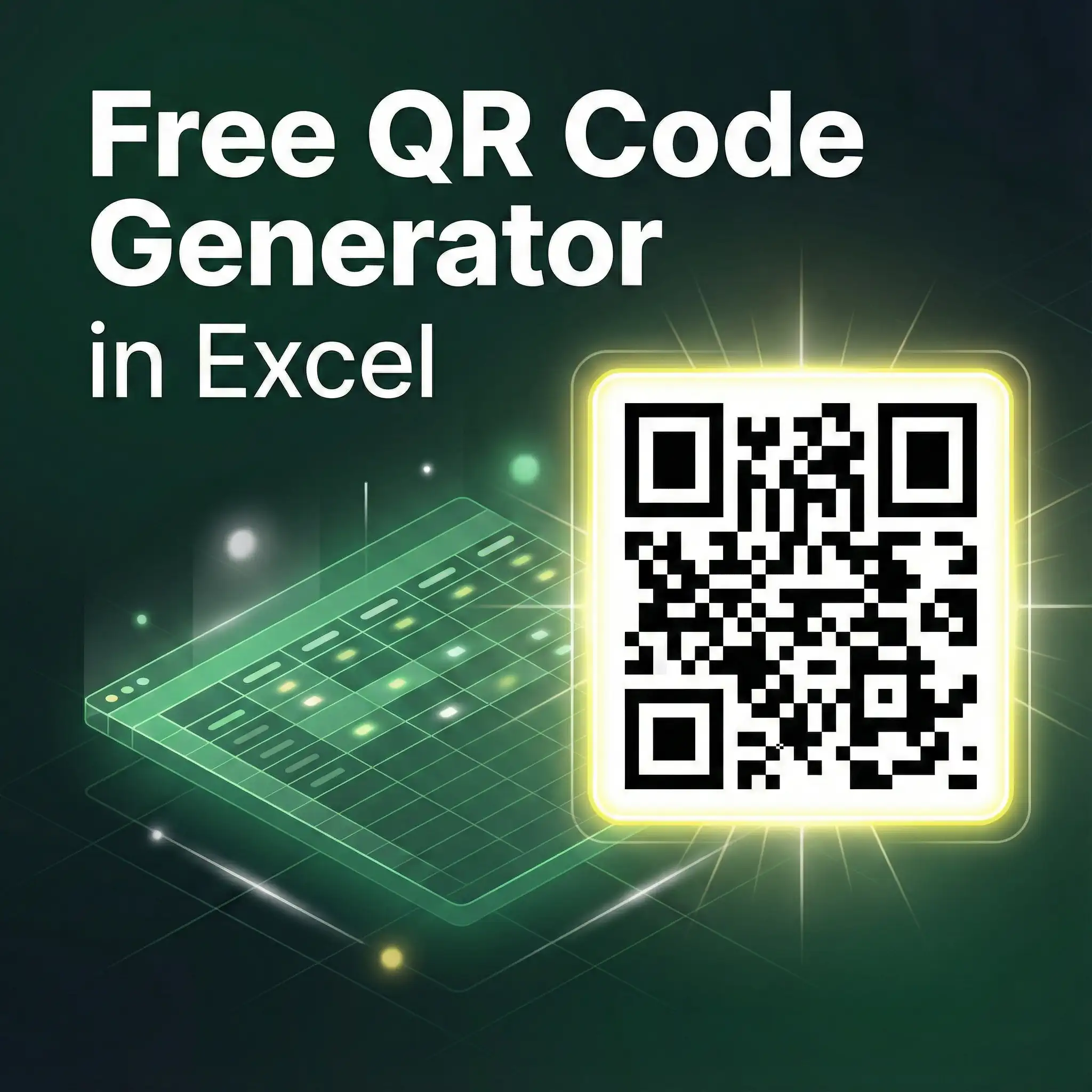 Excel-based QR code generator interface showing settings and a generated QR code