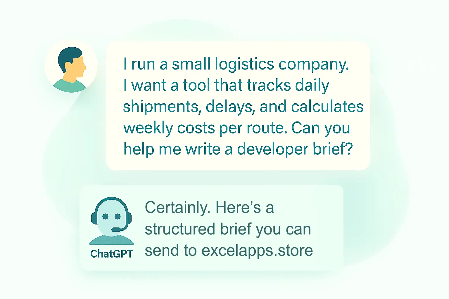 Example of a ChatGPT conversation about Excel tool brief